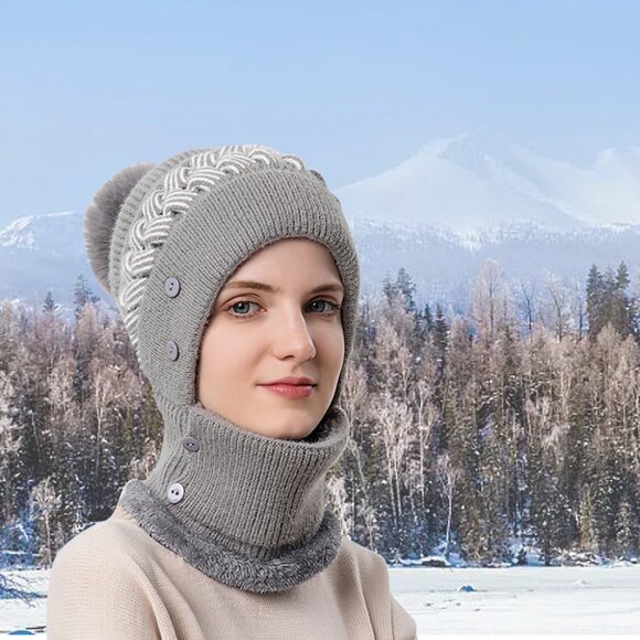 Fleece Lined Balaclava Beanie Set, One-Piece Winter Mask for Outdoor Activities